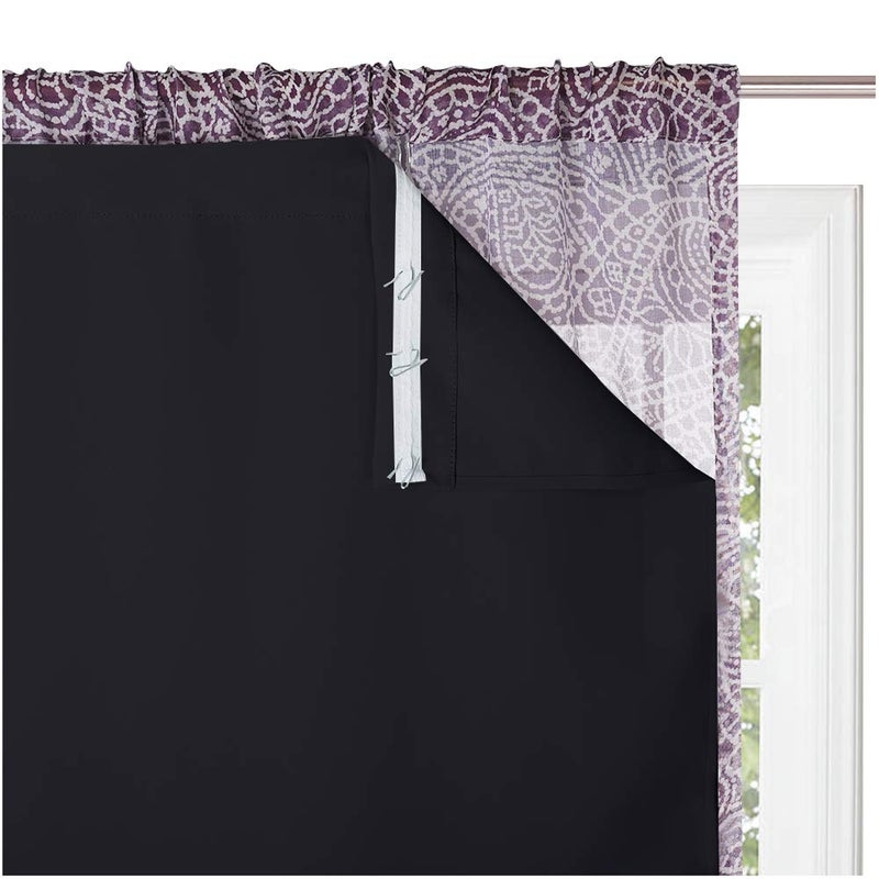 KGORGE 100% Blackout Curtains Liners - Sunlight Block Insulated Window Drapery Liner Thermal Insulation Drapes, Lining Easy Installation, Bonus Hooks Included (2 Pieces, 45" Wide by 77" Long, Black) - Image 1